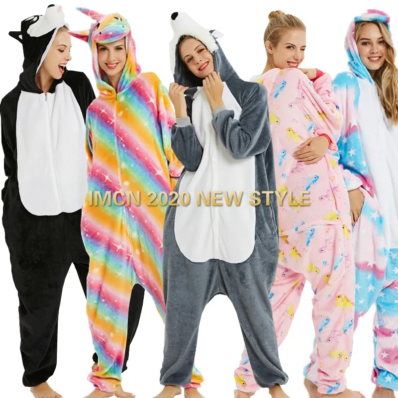 Пижамы для женщин и мужчин Kigurumi huskies unicornio зимние рождественские фланелевые