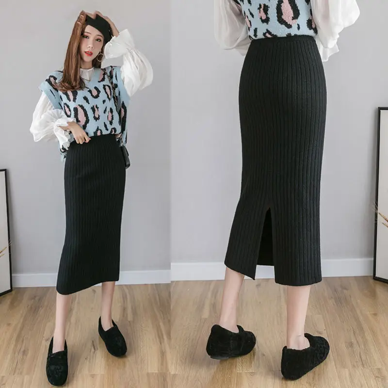 

Skirt Autumn and Winter Split Wool Skirt Woman Skirts Faldas Jupe