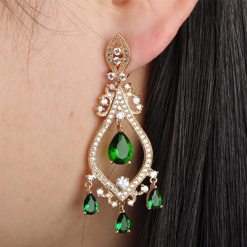 Женские серьги-подвески meselected свадебные серьги золотого цвета зеленые стразы
