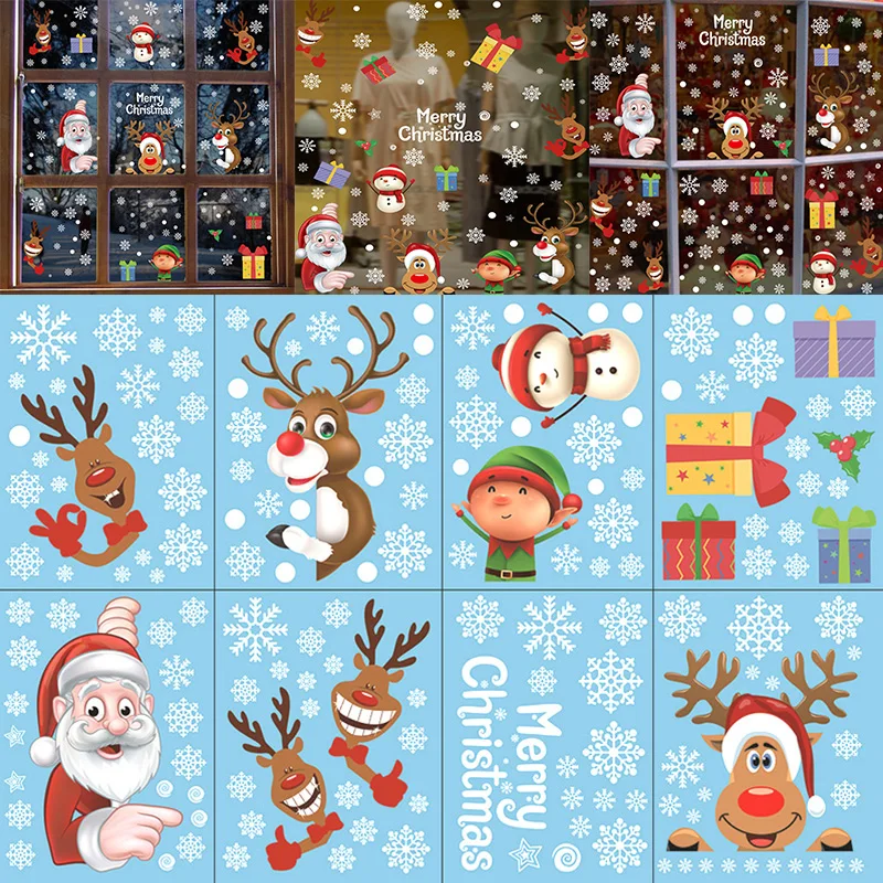 Christmas Window Stickers 2022 Snowflakes Santa Claus Wall Decals New Year's Stickers On Windows Decoracion Navideña Removable christmas snowflakes pattern wall art stickers