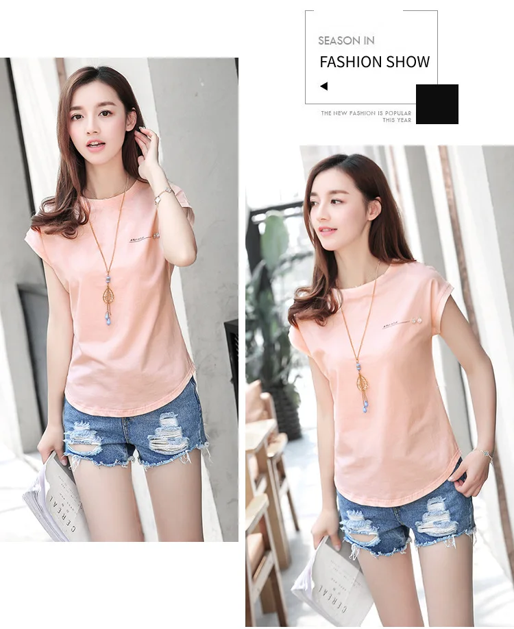 

100% Cotton 2021 Summer Bat Sleeve T Shirt Woman Oversized Loose Oneck Tops Tee Sweetty Casual Elastic Streetwear