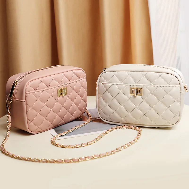 

Crossbody Simple Small Handbag Purse Mini Square Women Shoulder Bags Chain Girls Lingge Crossbody Bags
