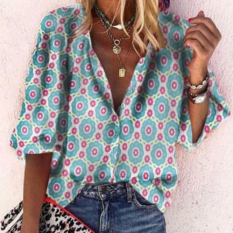 

New Fashion Ins Style Summer Women's Lapel Printed Shirt Stylish for Women Top Blusa Mujer 2021