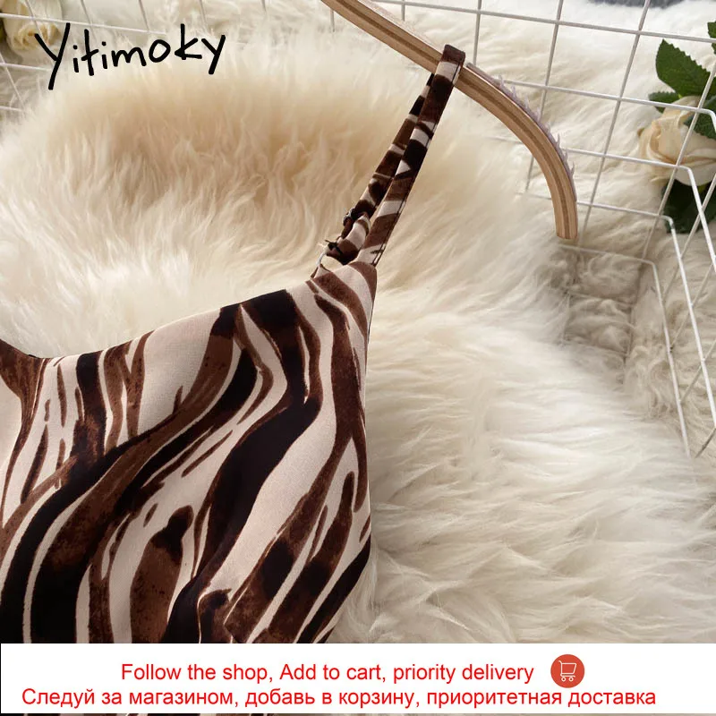 

Yitimoky Vintage Zebra Stripes Irregular Ruffles High Waist Camis Dresses Women Sleeveless A-Line Clothes 2021 Summer Korean New