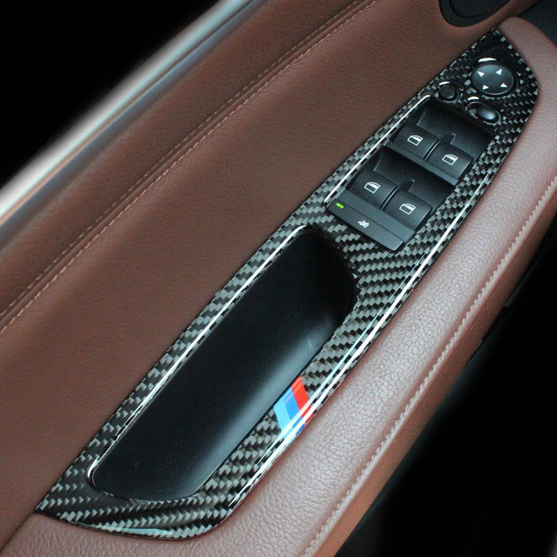 Carbon Fiber Car Door Armrest Widow Glass Lifter Button Frame Decorative Cover Trim For BMW X5 X6 E70 E71 Auto Accessories | Автомобили и