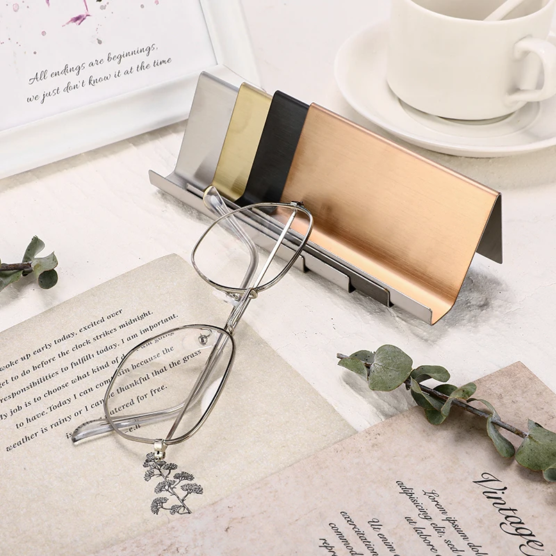 

High-End Stainless Steel Business Name Card Holder Display Smart Phone Stand Holder Portable Rack Desktop Table Organizer