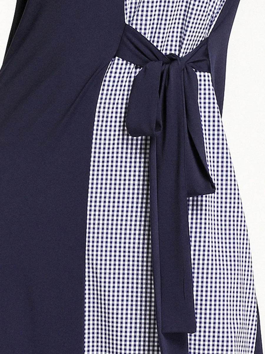 Клетчатое лоскутное платье с длинным рукавом женское Макси Платье на шнуровке