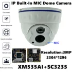 Потолочная купольная камера XM535AI + SC3235, встроенный микрофон, аудио IP, 3 Мп, 2304*1296, 42Mil, инфракрасный светодиодный ОД, irc-vms XMEYE, ONVIF, P2P, RTSP радиатор