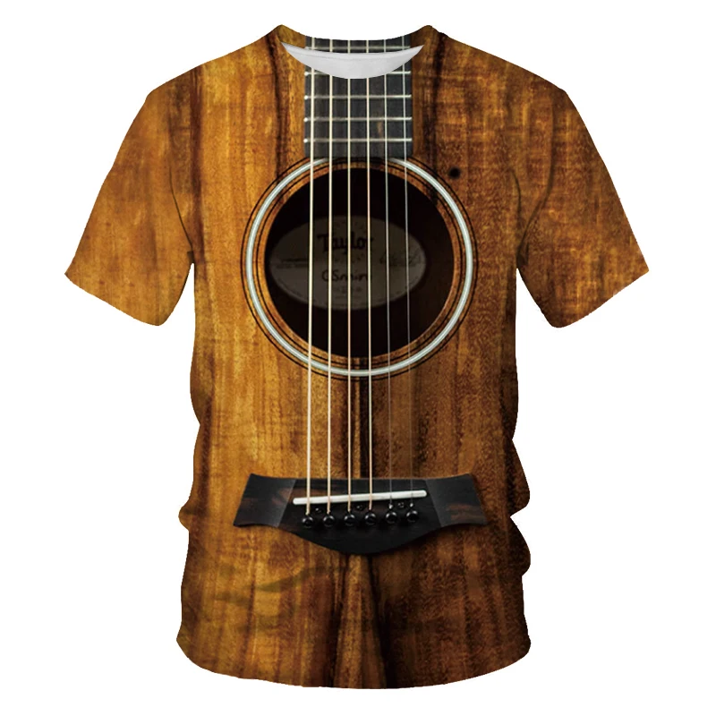 

Comfortable summer casual men's T-shirt with 3D printed short sleeve hip hop guitar dancer outdoor clothing