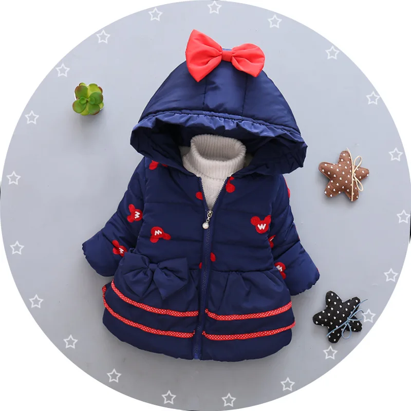 0458 Dark blue Куртка с заячьими ушками для маленьких девочек зимнее пальто Повседневная теплая хлопковая верхняя одежда с капюшоном для маленьких детей от 0 до 3 лет зимнее пальто Одежда для детей - Цвет: 0458 Dark blue