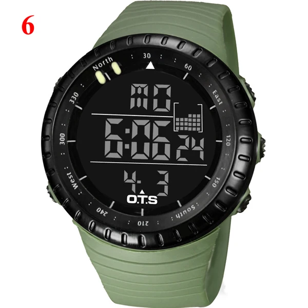 army green black 5 штук в партии, OTS 7005, Мужские Цифровые спортивные часы для дайвинга, 50 м, водонепроницаемые армейские военные часы, мужские Модные Повседневные часы - Цвет: army green black