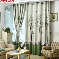 popangel high quality eco friendly simple tree printed living room blackout curtains polyester customized ready made drapes