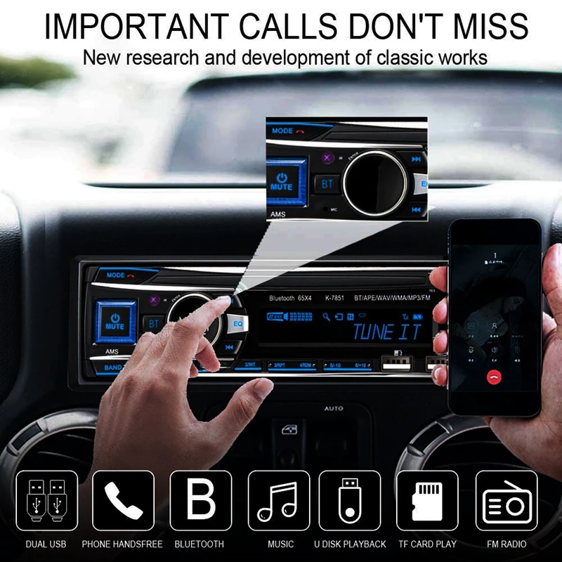 Автомобильный MP3 плеер автомобильное радио 1 DIN 2.1A двойной USB быстрая зарядка Bluetooth