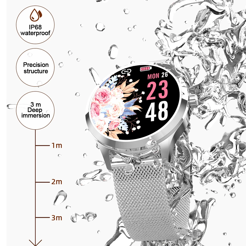 

Women Smart Watch Full Stainless Steel Heart Rate Sleep Health Tracker Monitor DIY Watch For Android IOS relojes inteligentes