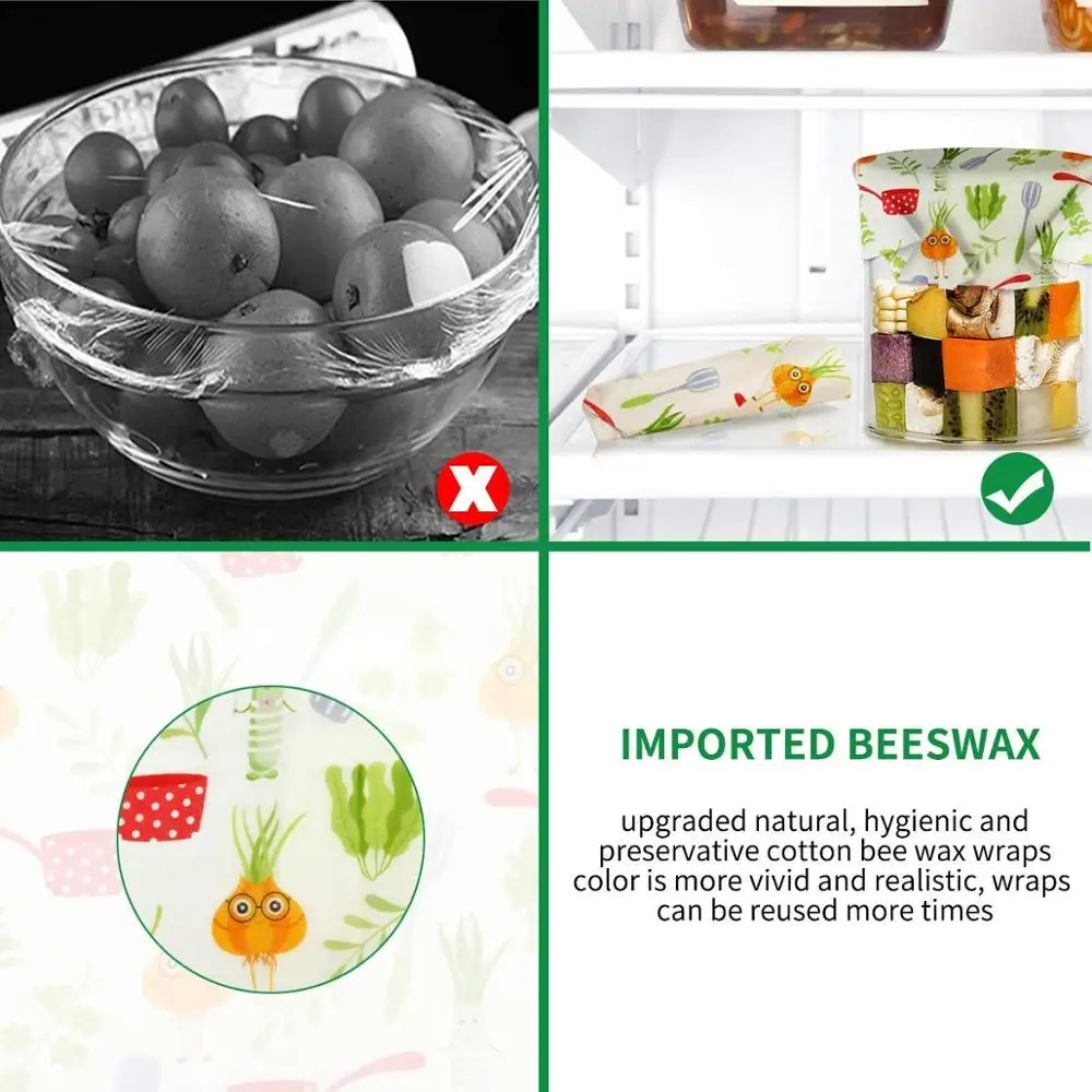 

3Pack Beeswax Wrap Eco Friendly Kitchen Wrap Replacement Organic Natural Bees Wax Reusable Mixed Pattern Beeswax Food Wraps