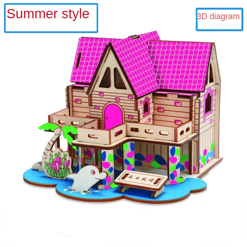 

DIY Craft Assembling Construction Sets Wooden 3D Model House Montessori Hobbies Building Blocks Toys Kids Teens Adult