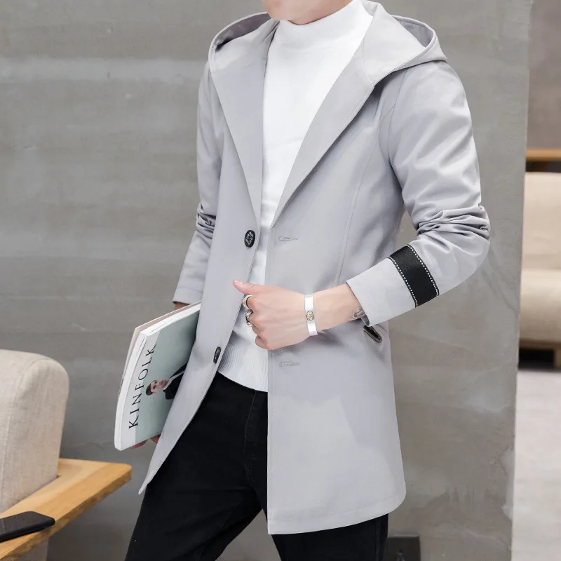 

Coat Men Jacket Long Section Fashion Trench Coat Jaqueta Male Veste Homme Casual Overcoat Slim Print Jacket Men Gray 5XL