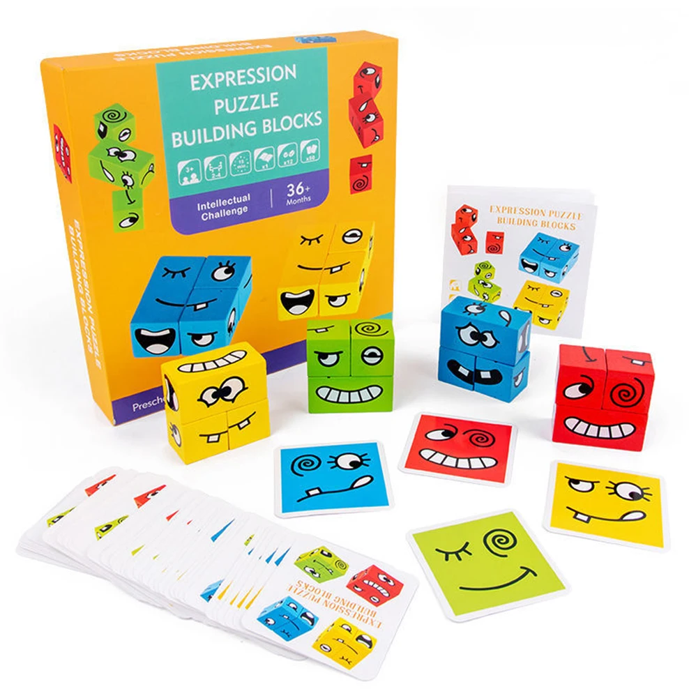 

Wooden Matching Blocks Face-Changing Cube Character Pairing Parent-Child Interactive Level Game Wooden Toys Board Game
