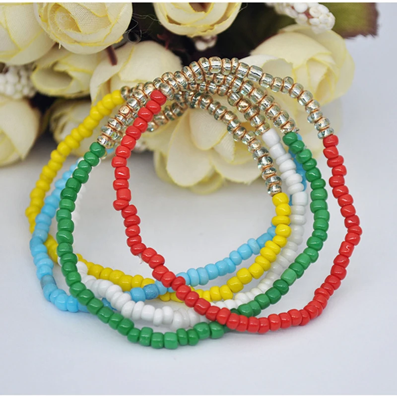

Donarsei 5pcs/set Bohemian Multilayer Colorful Beaded Bracelet For Women Charm Elastic Handmade Bracelet Friendship Gift