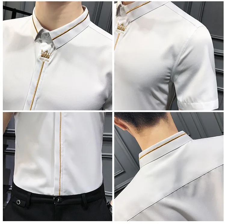 Мужская Облегающая рубашка с коротким рукавом черная/белая под смокинг