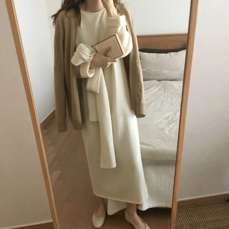 Новинка, теплый свитер Vestidos, женский осенне-зимний длинный свитер, вязаный свободный макси, большой размер, женские облегающие длинные свитера