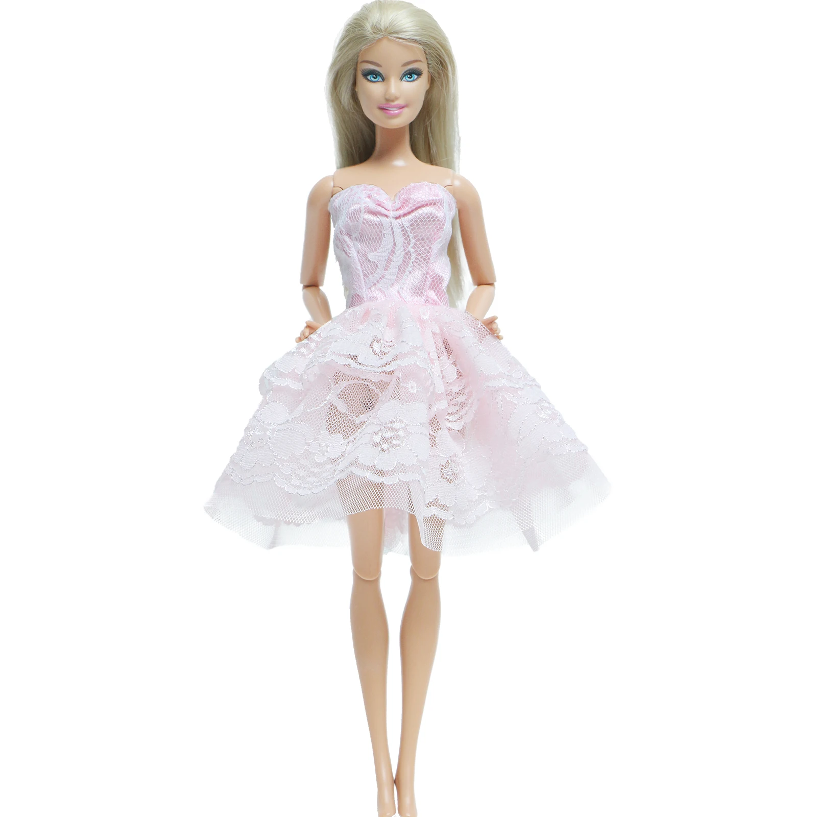BJDBUS One Pcs Pink Dress Wedding Party Gown Mini Lace Strapless Skirt Lovely Clothes for Barbie Doll Accessories Baby DIY Toys | Игрушки и