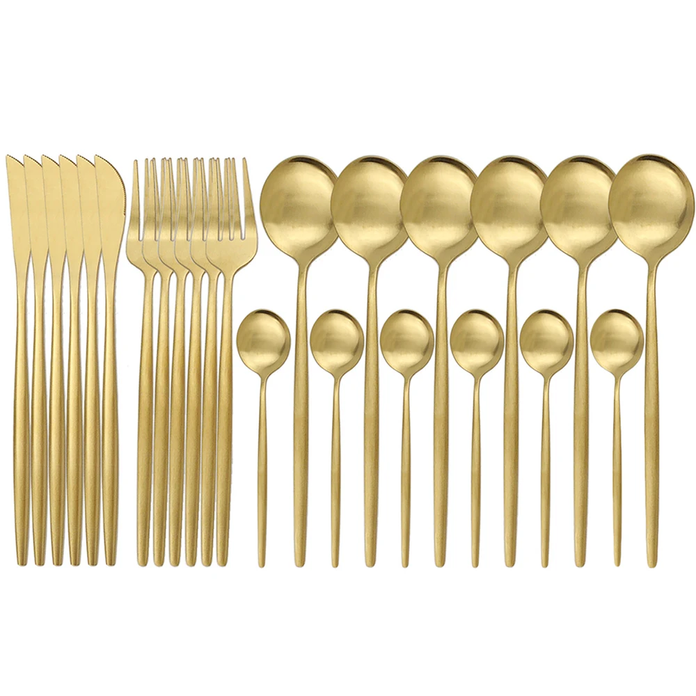 

Gold Matte Cutlery Set Stainless Steel Dinnerware Set Knife Fork Spoon SilverwareTableware Kitchen Flatware Set