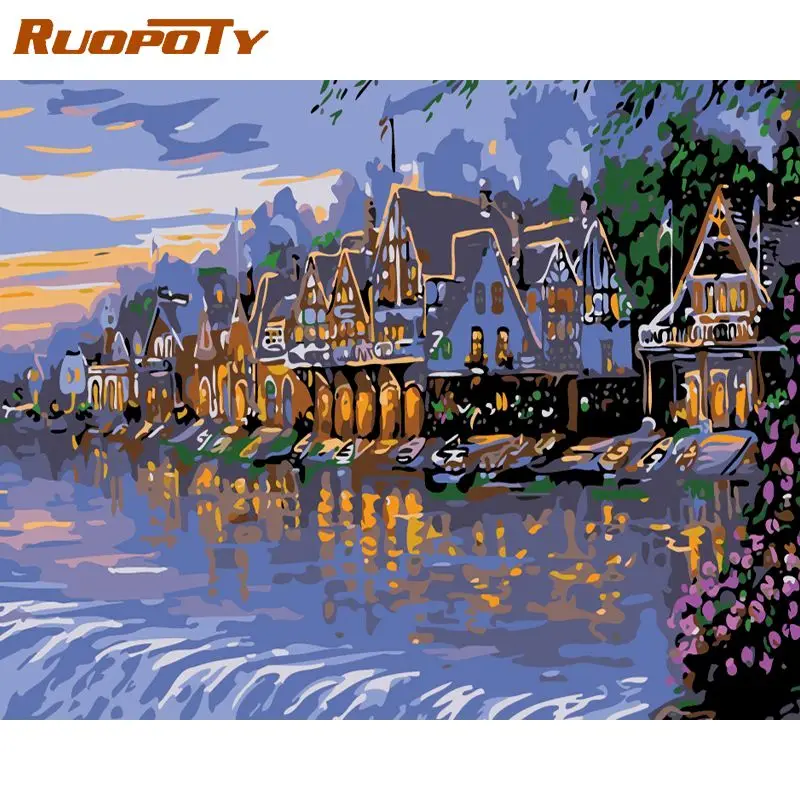 

RUOPOTY Frame Diy Painting By Numbers River bank Paint By Numbers Set Modern Wall Art Picture Home Decors Unique Gift Arts