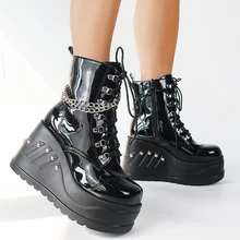 Brand Design Fashion INS Hot Sale Big Size 43 Cool Gothic Style Cosplay Chunky Platform Wedges Shoes Ankle Boots Women Shoes