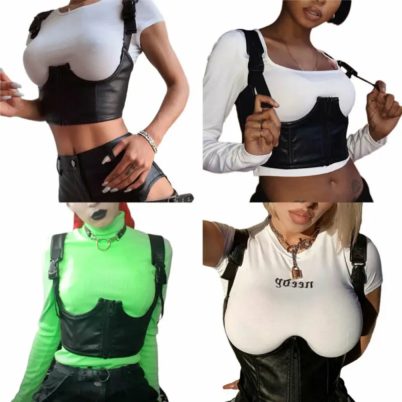 

Punk Style Tank Belts Women Adjustable Ladies Shoulder Back Leather Corrector Chest Brace Support Belt