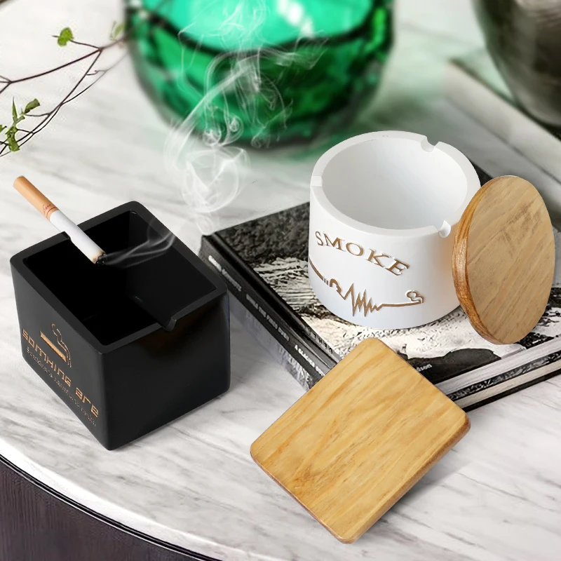 

Resin Moden Windproof Ashtray with Lid for Tabletop Gift for Friends Hotel Outdoor Home Decoration Smokeless Ashtray Holder
