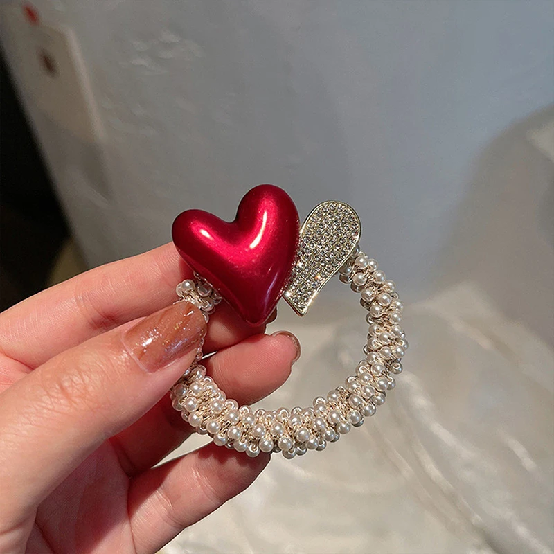 

1pc Imitation Pearls Hair Ring Head Rope Female Hair Rubber Band Hair Rope Leather Cover Women Girl Headdress