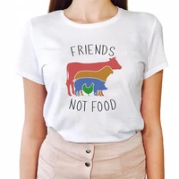 luslos animal print t shirt cow pig dog chicken friends not food funny spoof vegan t shirts simple casual white womens clothes