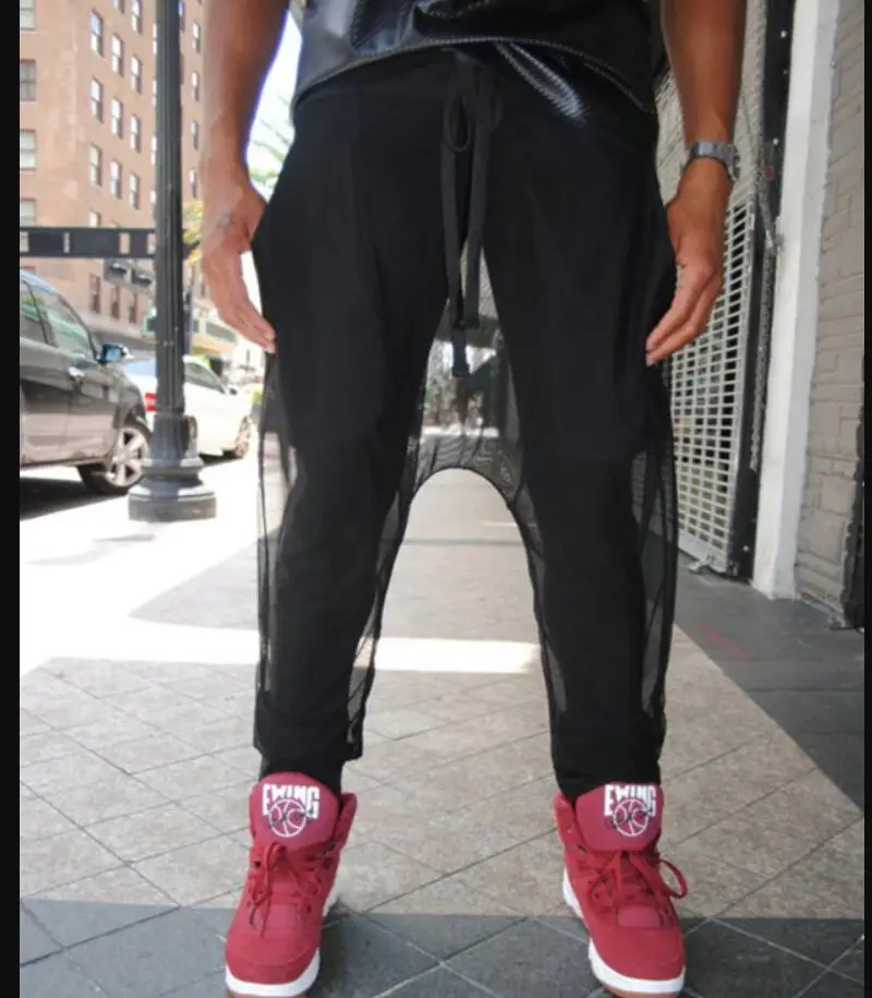 2020 New Men's clothing GD Hair Stylist fashion Hip hop punk crotch transparent mesh panel casual pants 27-46