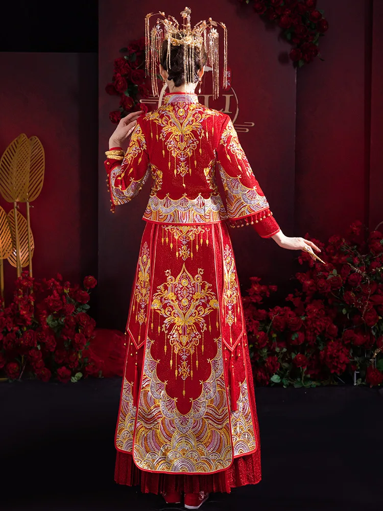 

Plus Size Embroidery Wedding Dress Exquisite Cheognsam Chinese Style Marriage Set Chinese Women Costume Bride Gift S-3XL