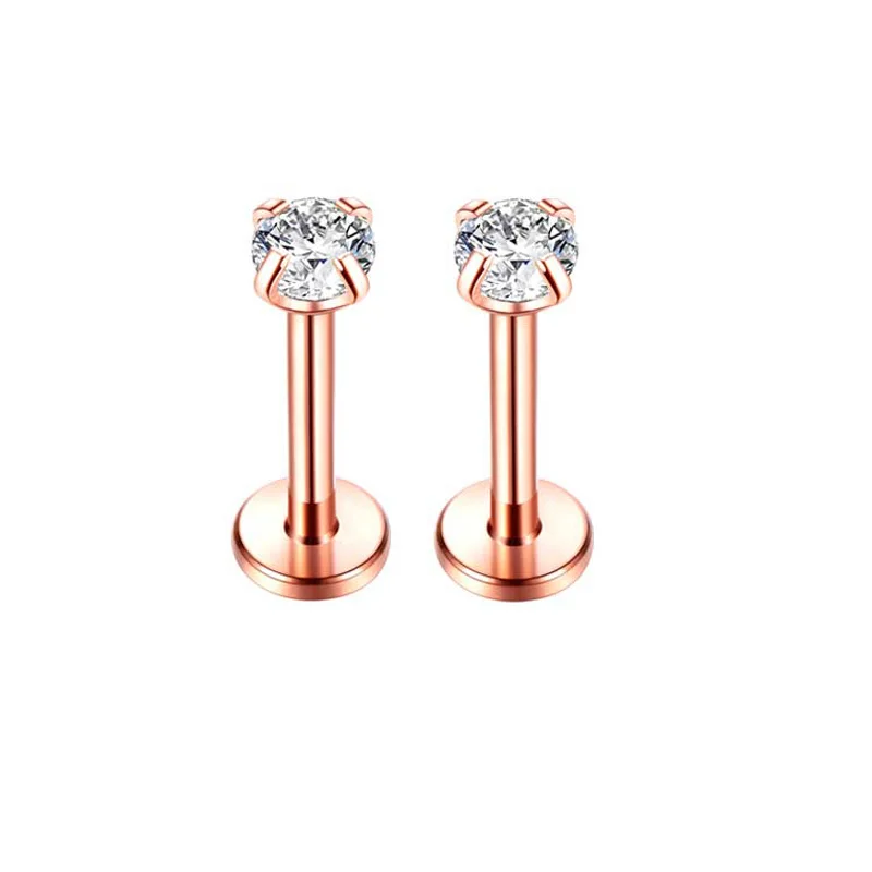 Rose Gold 1 шт., титановое кольцо для губ из розового золота и серебра, анодированное циркониевое кольцо с внутренней резьбой, драгоценный камень Монро, 16 г, пирсинг для ушей - Окраска металла: Rose Gold