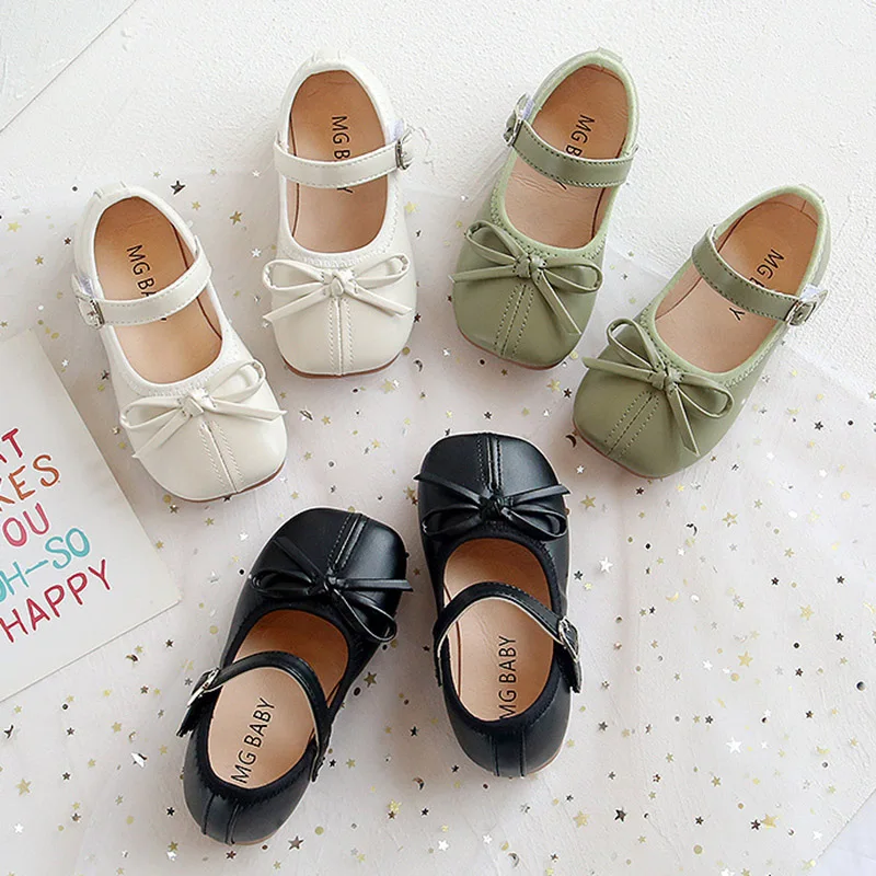 Spring Autumn Girls Princess Shoes Butterfly Mary Janes White Black Leather For Kids Flats Child Single Shoe Baby Toddlers |