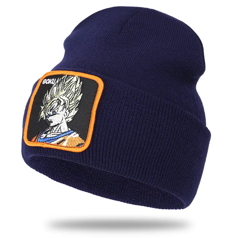 C3-navy blue Dragon Ball GOKU Vegeta Beanie, высококачественные хлопковые повседневные шапочки для мужчин и женщин, теплая вязаная зимняя шапка, модная однотонная шапка унисекс - Цвет: C3-navy blue