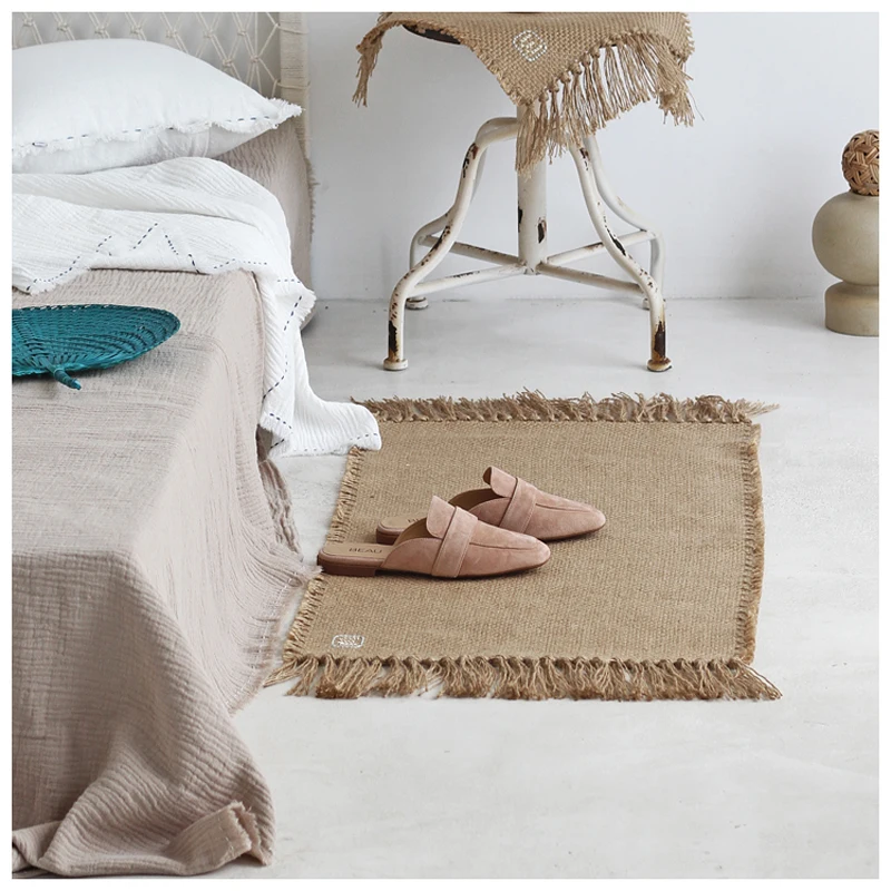 

Jute Rug Area Rugs Macrame Table Runner Tables Cloth Decoration Carpet with Tassels Badroom Floor Mats Nordic Chic Room Decor