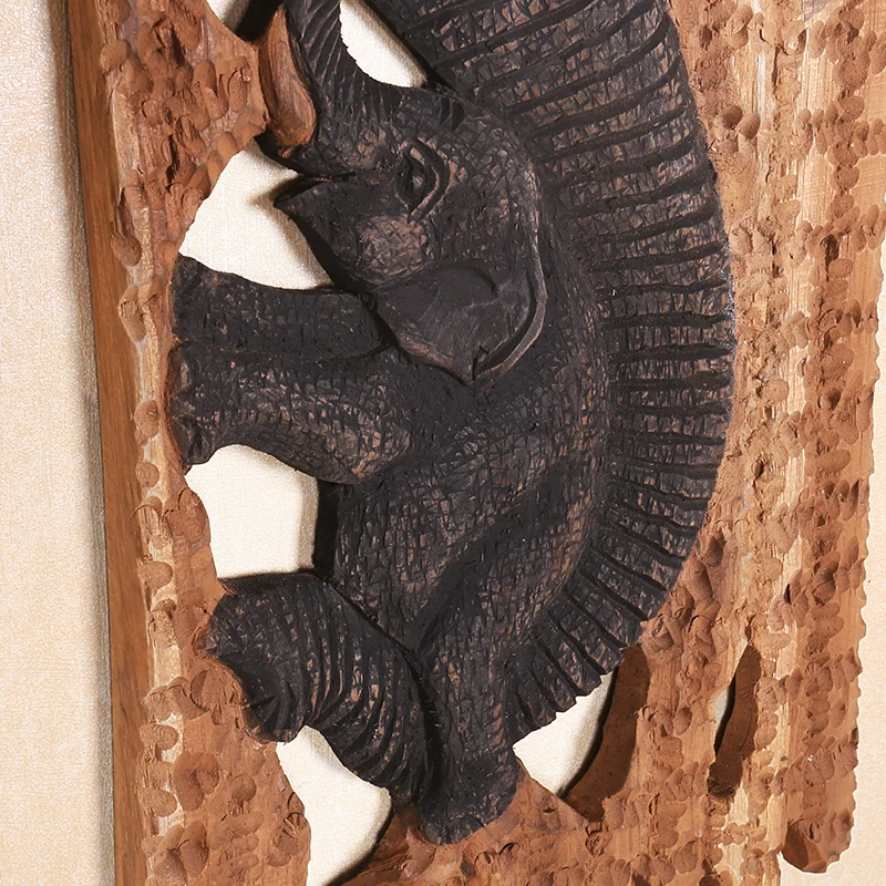 

Teak Hollow Elephant Carved Board Wall Decoration Dining Room Entrance Carving Crafts Pendant
