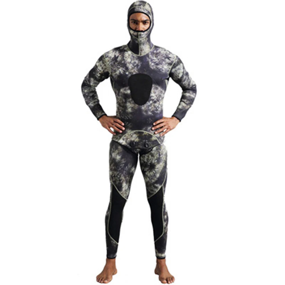 

Mens 3mm wetsuit camouflage two pieces of men's spearfishing warm fishing suit camo surfers with chloroprene diving suit