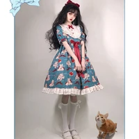 y2k gothic lolita dress japanese soft girl cute cat print princess op lolita dress kawaii short sleeve babydoll dress for women