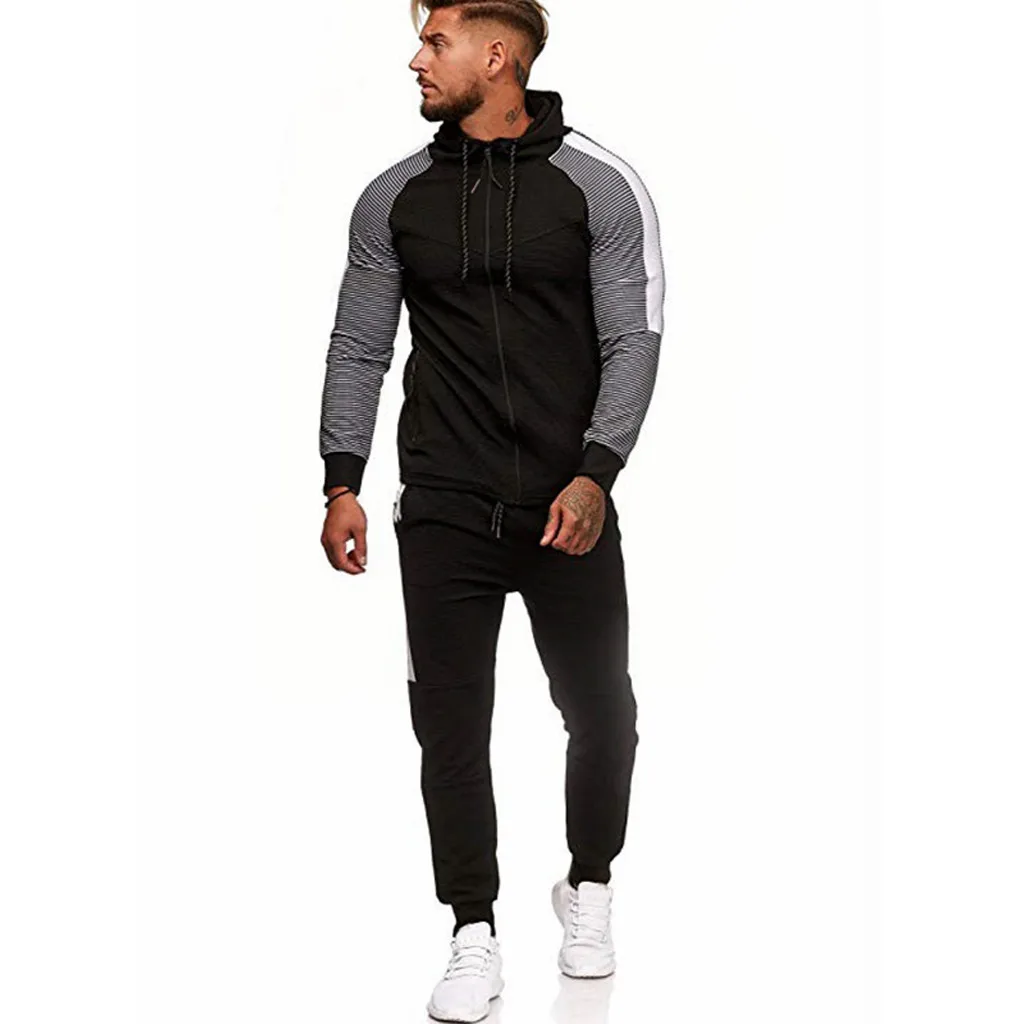 Мужская спортивная одежда осенняя толстовка с капюшоном и карманом комплект из