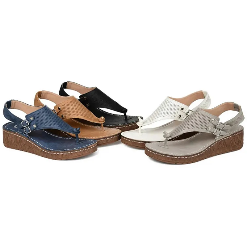 

Summer Women Strap Sandals Women's Flats Open Toe Solid Casual Shoes Rome Wedges Thong Sandals Sexy Ladies Shoes