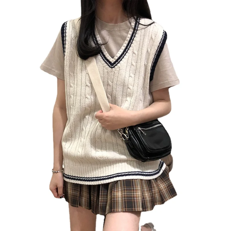 

2021 New 3-color Fall/winter College-style V-neck Knit Pullover for Womens Winter Sweaters