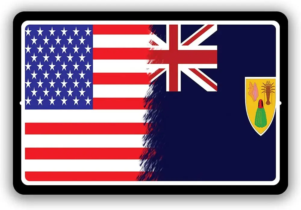 

Turks and Caicos Islands Country Flag vs USA Man Cave Metal Decor Tin Sign Indoor Outdoor use 8"x12" or 12"x18"