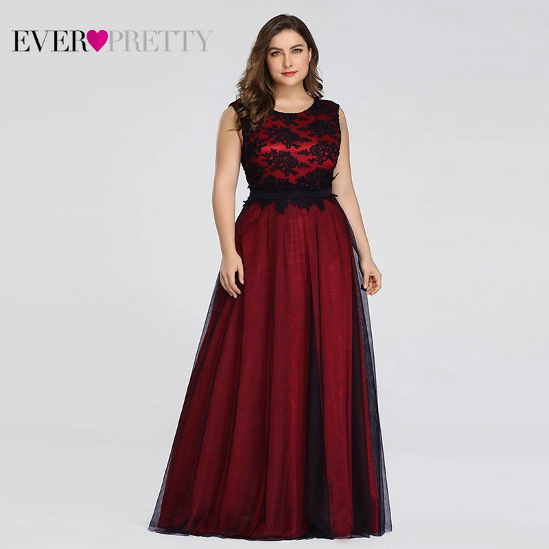 

Plus Size Elegant Evening Dresses Ever Pretty Burgundy A-Line Lace Sleeveless Sexy Dress for Party EZ07545 Robe De Soiree 2020