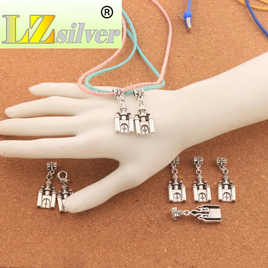 Fairy Tale Castle Big Hole Beads 38.8x14.2mm 50PCS Zinc Alloy Dangle Fit European Charm Bracelets Jewelry DIY B272