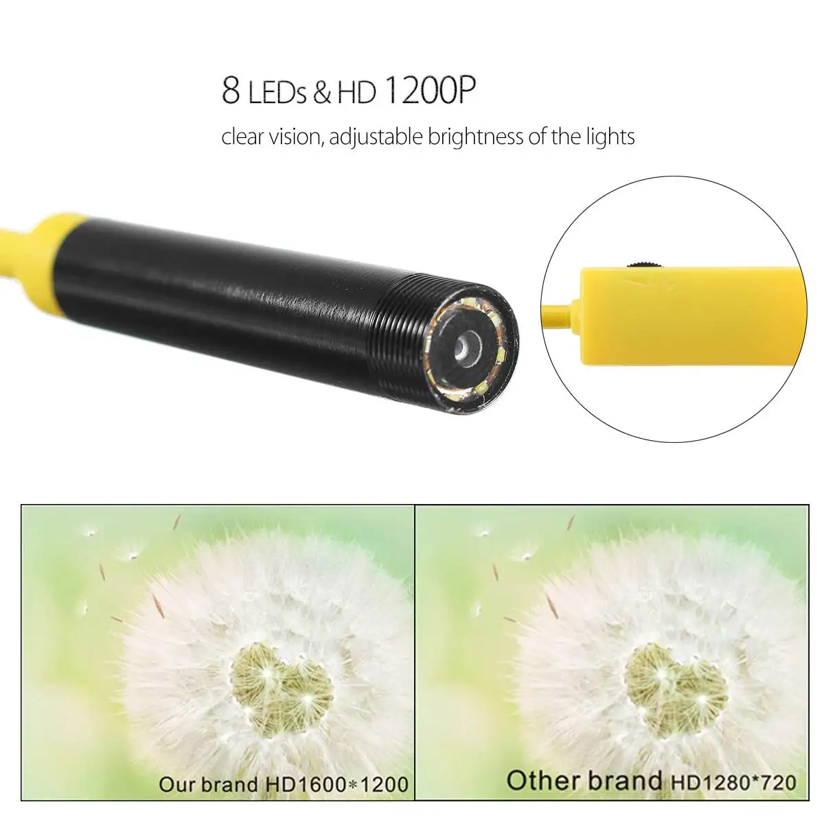 

8mm lens Camera Endoscope HD 1200P IP68 10M 8 LEDs Adjustable Brightness Wifi Mirco USB Borescope for Android Endoscope