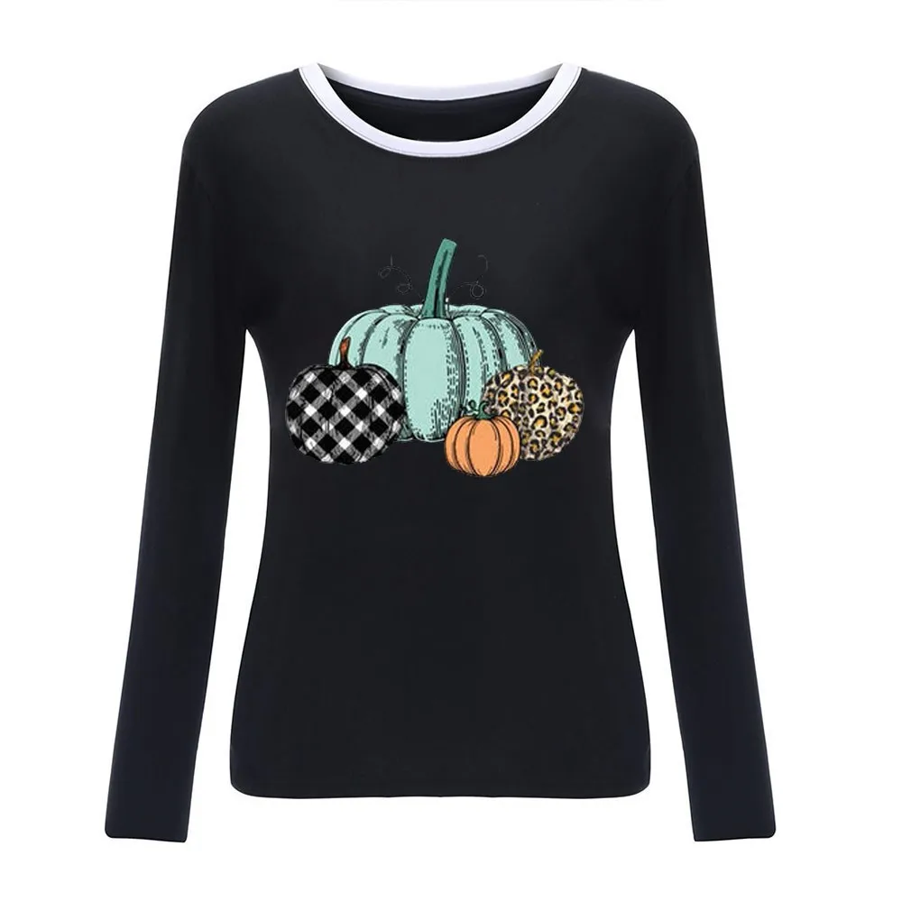 

fashion oversized shirt holiday Halloween Print O Neck T-shirt Long Sleeve Casual Top super quality mujer camisetas